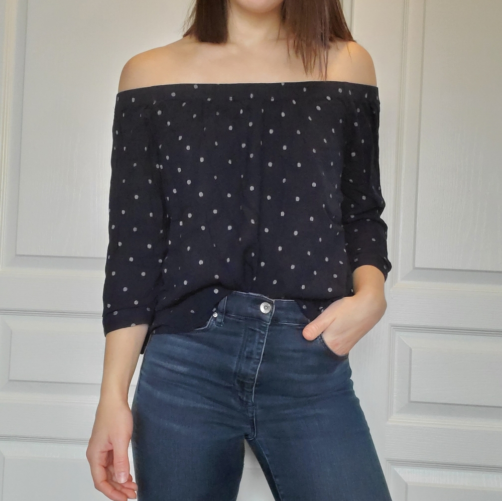Off-the-Shoulder Long Sleeve Embroidered Blouse